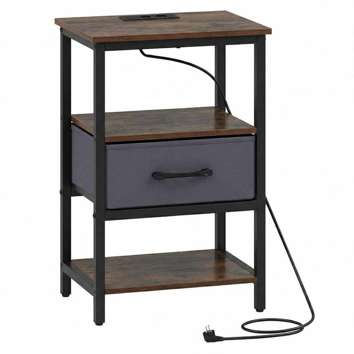 Costway Nightstand Bedside Table Bed End Side Shelf Power Outlets