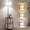 Advwin Floor Lamp with Table Round Side Table End Table with Lamp Walnut