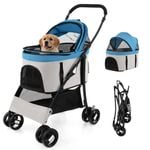 Costway 3-in-1 Pet Stroller Dog Travel Carrier Pram Small/Medium Blue