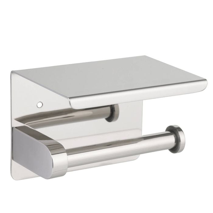 Metlam Australia Polished Stainless Steel Single Toilet Roll Holder with Shelf