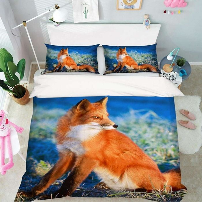 3D Animal Orange Fox 38 Bed Pillowcases Quilt King Single Size