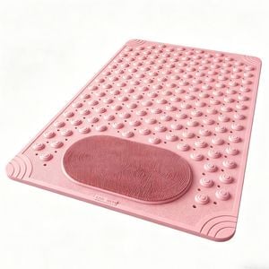 Catzon 80x120cm Square Non Slip Shower Mat With Foot Scrubber Brush-pink
