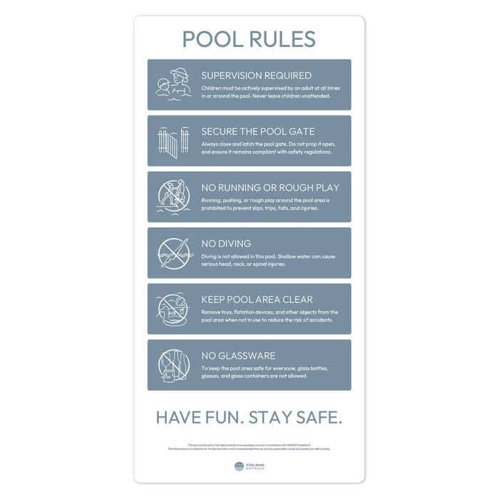 Pool Signs Australia Pool Rules Sign - Stone Blue