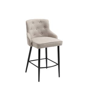 Will Barstool in Beige Fabric with Bronze Studs and Metal Powdercoated Legs in Black