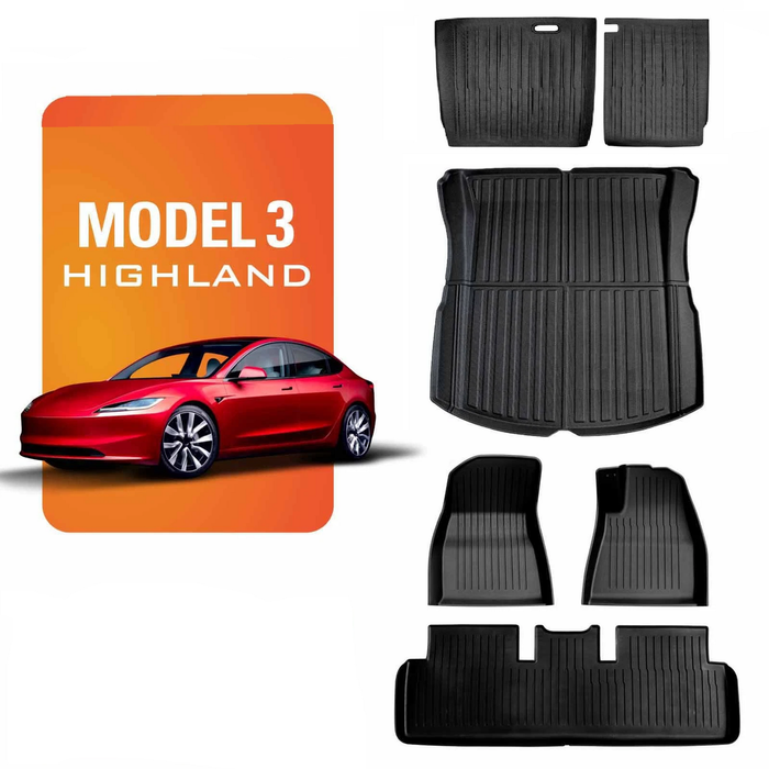 Provecta 8PC Tesla Model 3 Highland 2024+ Floor Mats Boot Liner TPE Trunk Frunk Cargo Set
