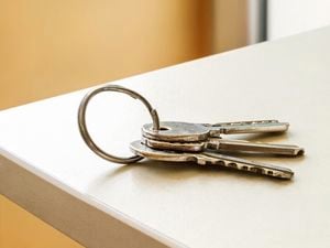 Set of keys sitting on benchtop.
