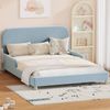 Oikiture Kids Bed Frame Double Size Side Guard Rails Boucle Blue