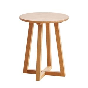 Miuz Solid Oak Wood Side Table, Round Tripod End Table Shelf Nightstand