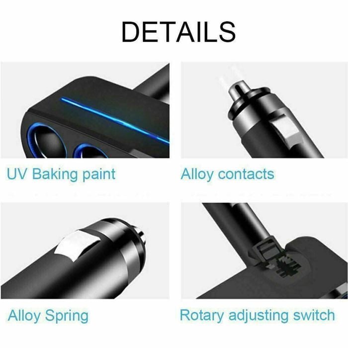 Car Cigarette Lighter Splitter Adapter | Dual 12v Sockets + 2 Usb Ports  With Led & Fast Charge
