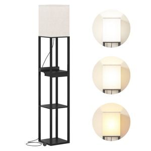 Advwin LED Floor Lamp Storage Shelf w/USB & Type-C Port 3 Color Display 3 Tier Organizer Rack Reading Light Black