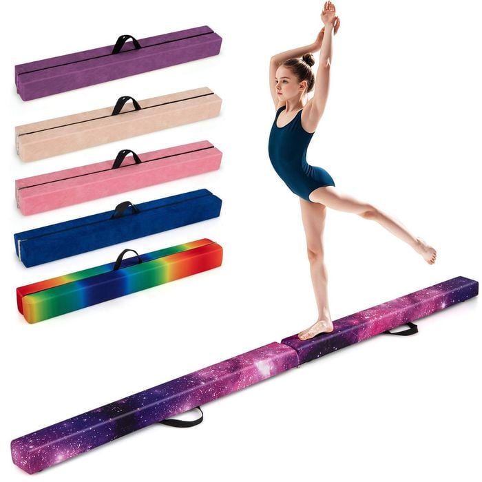 Costway 8ft Folding Gymnastic Beam Floor Balance Beam Wood Frame Star