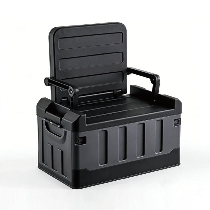 60l Storage Box with Lid Multifunctional Plastic Seatable Car Trunk Organizer