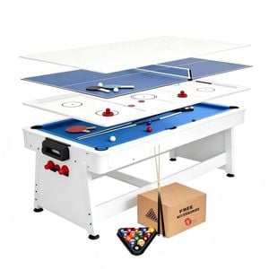 TOPONE 8FT 4-in-1 Convertible Multi Game Table, Heavy-Duty Reinforced Black Frame for Indoor Multi-Sport Use - White