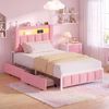 Advwin King Single Upholstered Velvet LED Bed Frame with Hidden Storage Pink