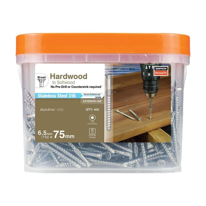 Simpson Strong-Tie 14g x 75mm 316SS Decking Screws - 400 Pack