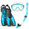 EMSINA Snorkel Set Mask Fin Trek Fin Dry Top Snorkeling Gear Adults Travel Bag (Sky Blue M/L)