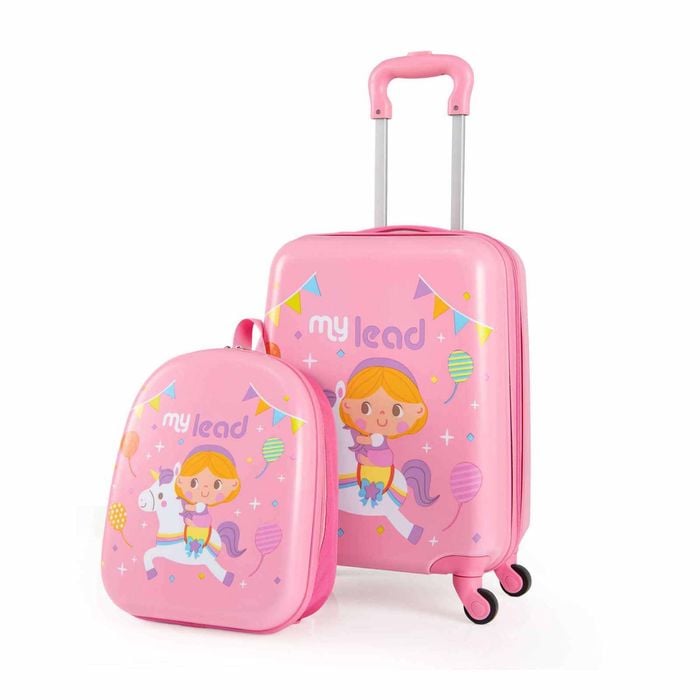 Costway Kids Luggage Set 30cm Suitcase & 29cm Backpack Airline-approved Pink