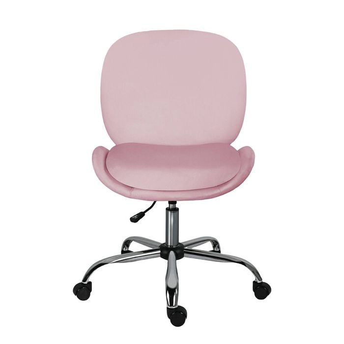 La Bella Pink Office Desk Chair - Velvet Armless Swivel Study Seat OVOID