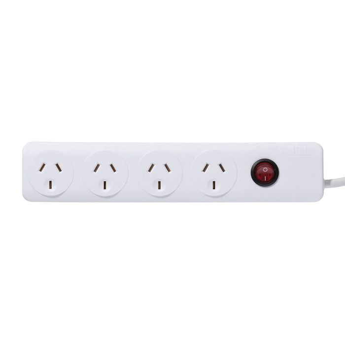 Click White 4 Outlet Powerboard with Master Switch