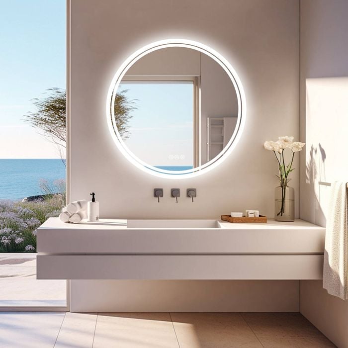 Oakory 60cm Round Led Bathroom Mirror Backlit 3-colour Dimmable Anti-fog Touch Control