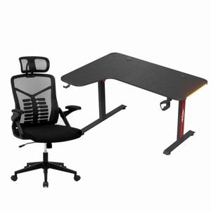 Advwin L Shaped Gaming Office Desk 140cm & Gaming Office Chair