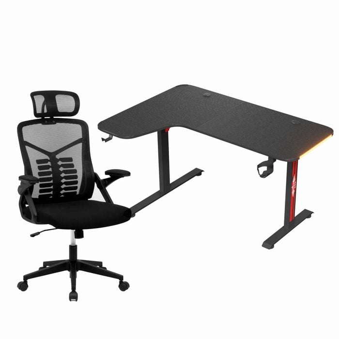 Advwin L Shaped Gaming Office Desk 140cm & Gaming Office Chair