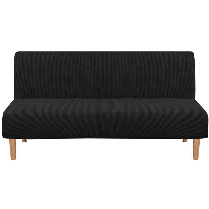 Smarcute 3 Seater Armless Futon Sofa Bed Cover Stretch Jacquard Couch Protector Black
