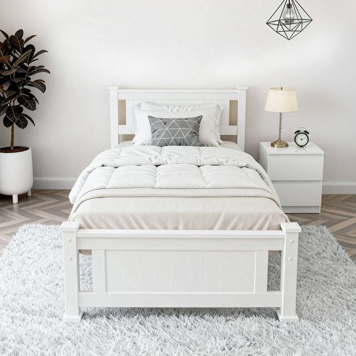 Artiss King Single Bed Frame and Bedside Table White