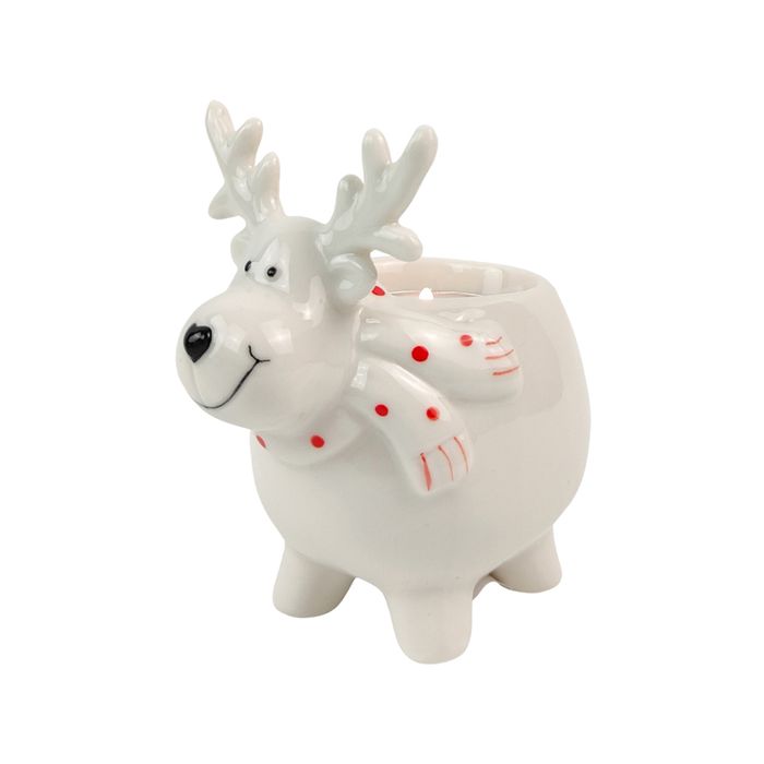 Urban Cute Reindeer 11cm Ceramic Tealight Holder Candle Home Decor - White