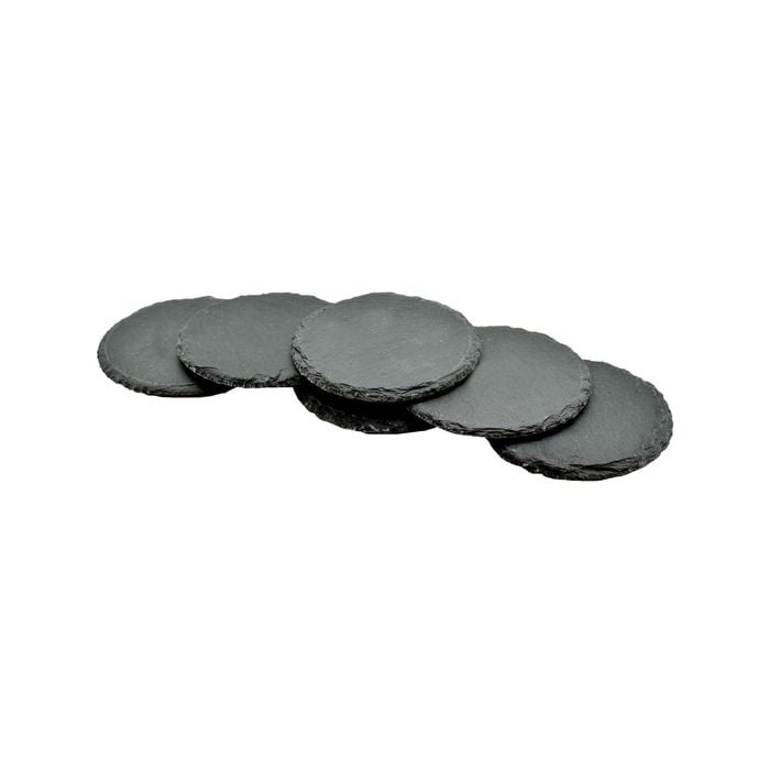 Argon Tableware Round Natural Slate Drinks Coasters - 10cm - Set Of 6