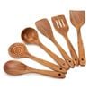 Catzon 6 Pcs Wooden Cooking Spoon Set Smooth Teak Cutlery-a