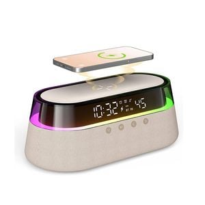 Catzon Alarm Clock Wireless Charging Night Light Bluetooth Speaker-beige