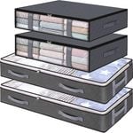 4-Pk Under Bed Storage Bags w/ Clear Window & Handles - Grey