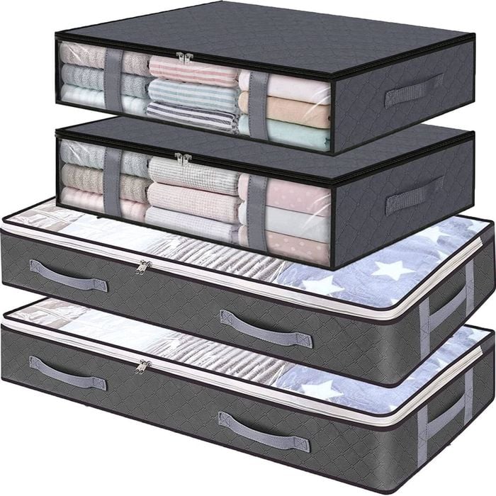 4-Pk Under Bed Storage Bags w/ Clear Window & Handles - Grey