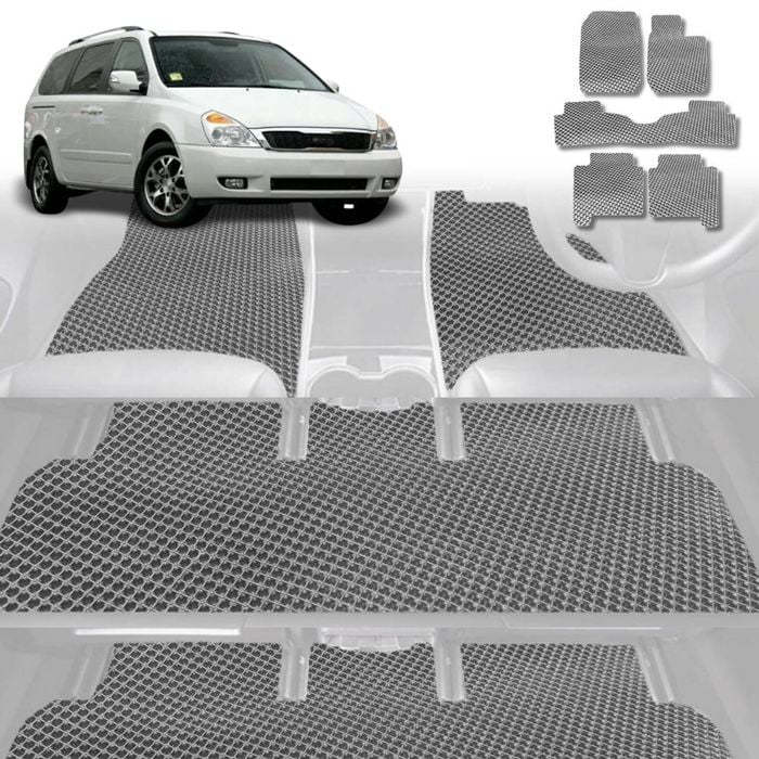 6D Diamond Car Floor Mats for Kia Carnival 2006-2014-Ultimate Set-Grey-Outback GT