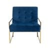 Arm Chair Velvet Upholstery Blue Colour Wooden Frame High Density Foam Metal Base with Gold Paint