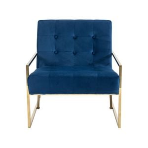 Arm Chair Velvet Upholstery Blue Colour Wooden Frame High Density Foam Metal Base with Gold Paint