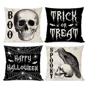 Catzon 4 Pcs Scary Throw Pillow Covers Linen Cushion Case for Decor 40X40cm