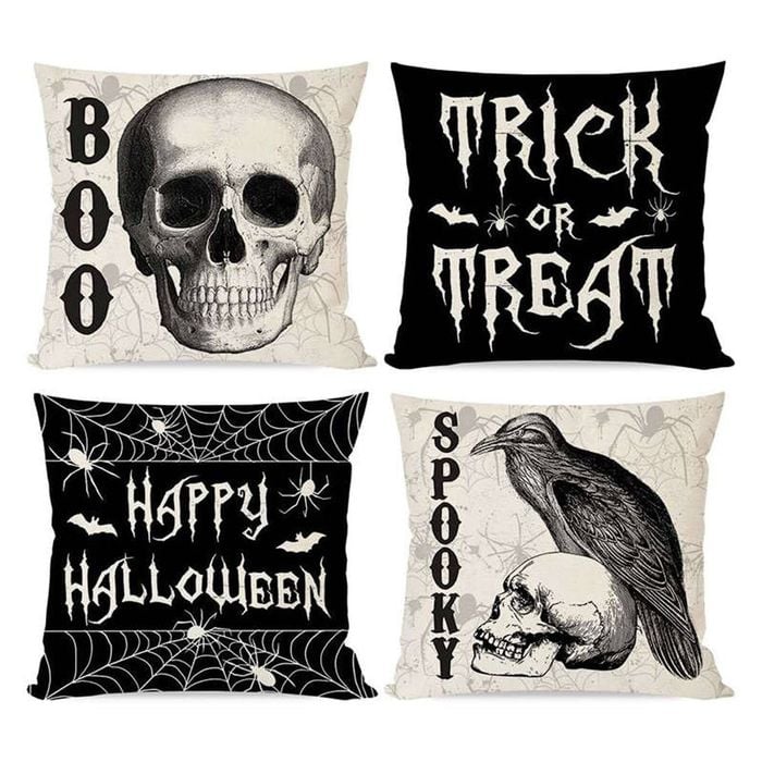 Catzon 4 Pcs Scary Throw Pillow Covers Linen Cushion Case for Decor 40X40cm