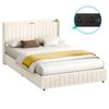 ALFORDSON Bed Frame Queen Drawers Charging Station Velvet Beige