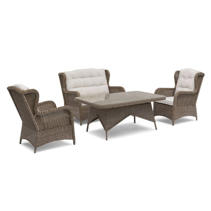 FurnitureOkay Rosebud 4-Piece Wicker Outdoor Lounge Setting - Brown / With 2-Seater