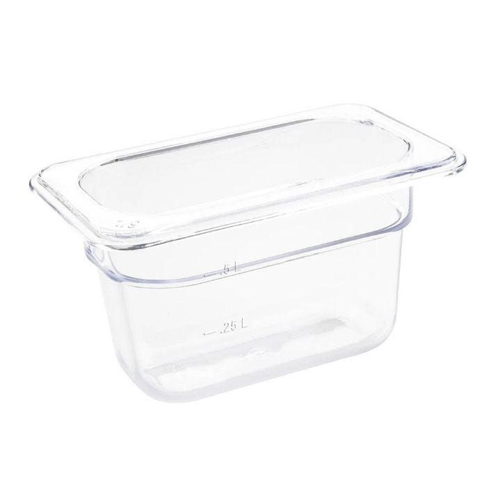 Vogue Gastronorm Pan Clear Polycarbonate Gn 1/9 100mm Kitchen Food Storage