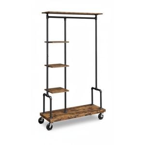 Clothing Garment Rack on Wheels with 5-Tier, Industrial Pipe Style, Rustic Brown