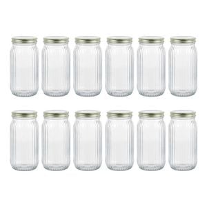 12PK Lemon & Lime Roma Ribbed Conserve Glass Jar with Lid 1L