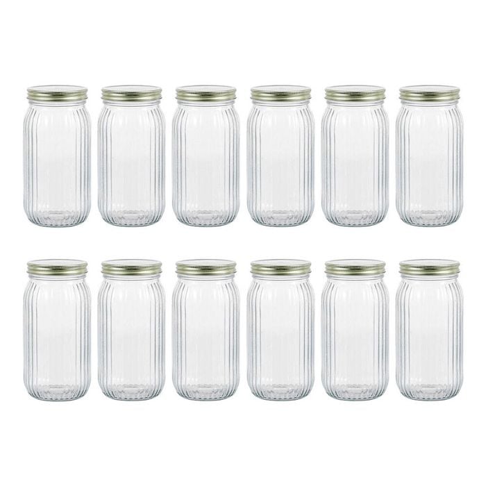 12PK Lemon & Lime Roma Ribbed Conserve Glass Jar with Lid 1L