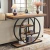 Oakory 105cm Industrial Console Table With Circular Metal Base And 4-tier Light Brown Wood Shelves