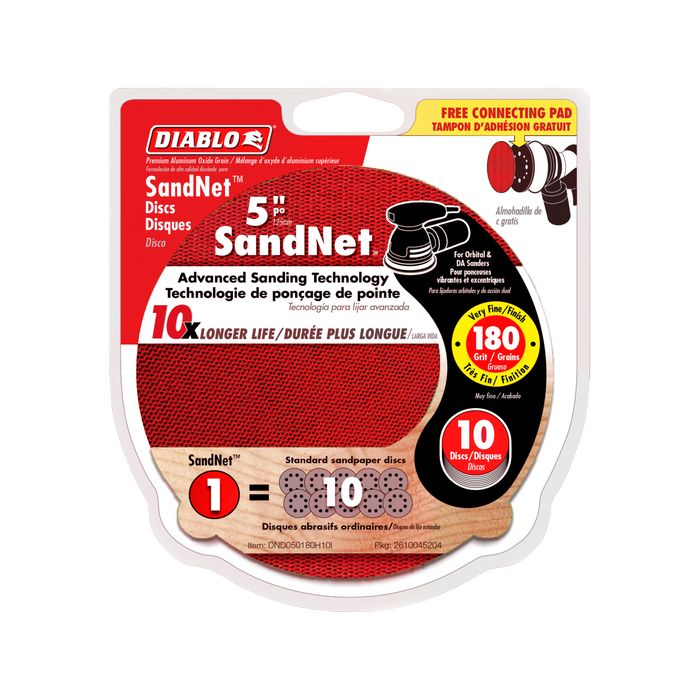 Diablo 125mm 180 Grit SandNET Orbital Discs with connection pad - 10 Pack