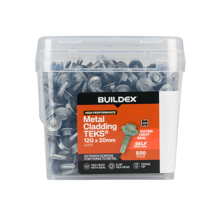 Buildex 12G x 20mm Class 4 Cladding & Fencing TEKS® Screws with Seal - 500 Pack