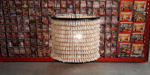 Chandelier made from pegs.
