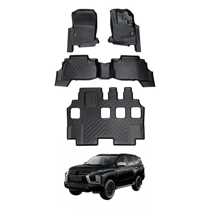 AUSGO 3-Row Set Car Floor Mats for Mitsubishi Pajero Sport 7-Seat 2015-Onwards Floor Liners